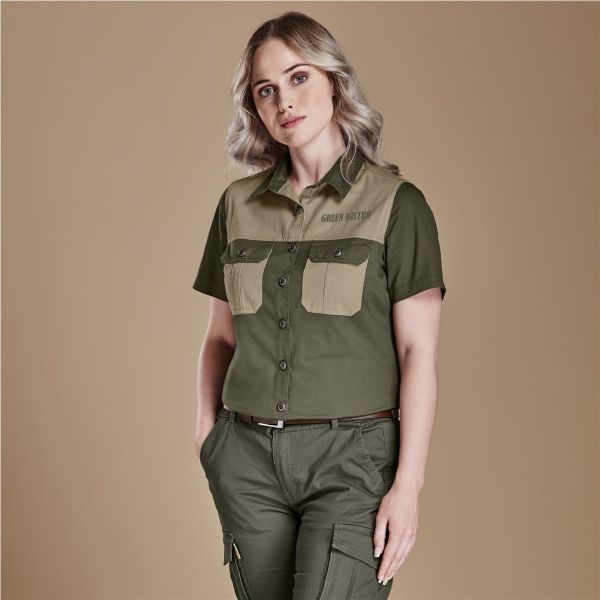 Ladies Short Sleeve Serengeti Two Tone Bush Shirt